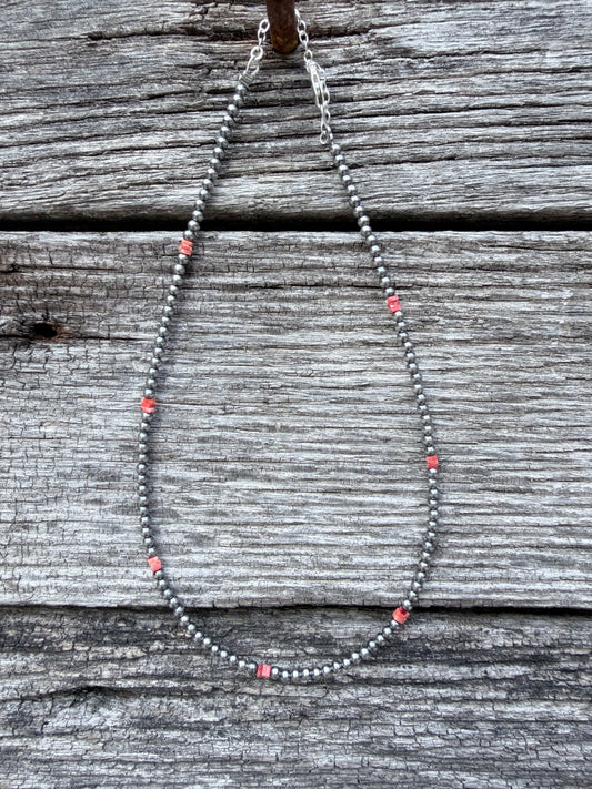 3mm Sterling Pearl and Spiny Oyster Necklace