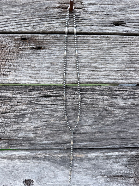 Torpedo and Round Sterling Pearl Lariat Necklace