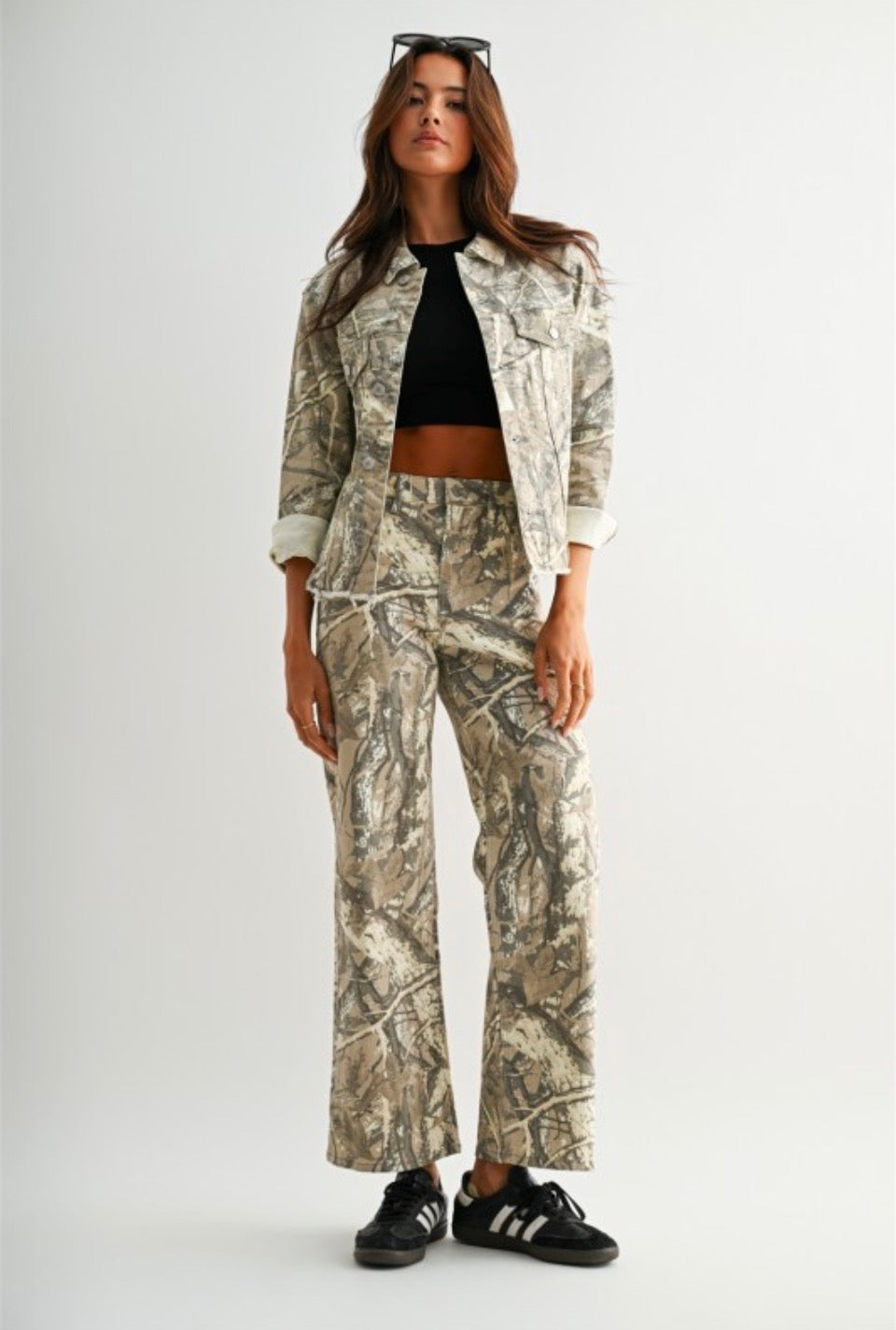 High Rise Wide Leg Crop Camo Jeans