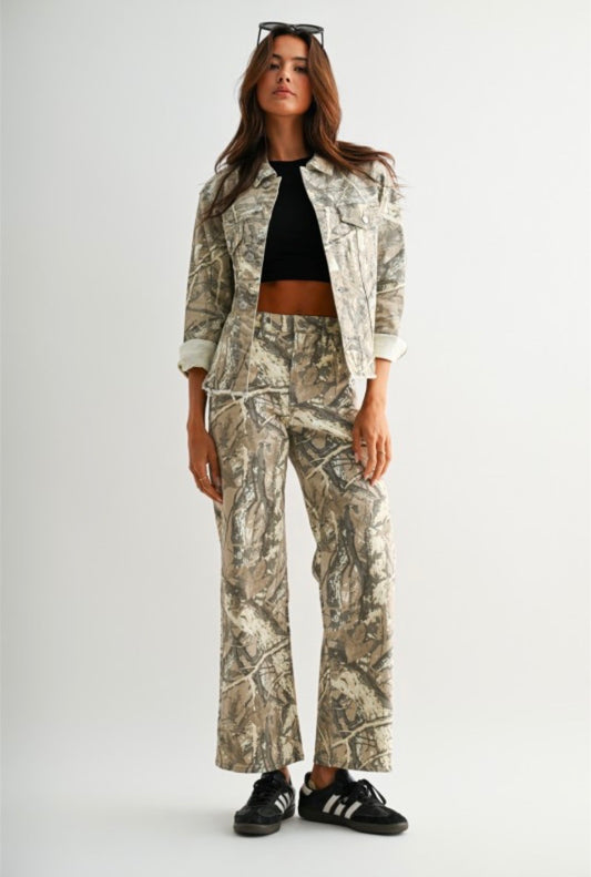 High Rise Wide Leg Crop Camo Jeans