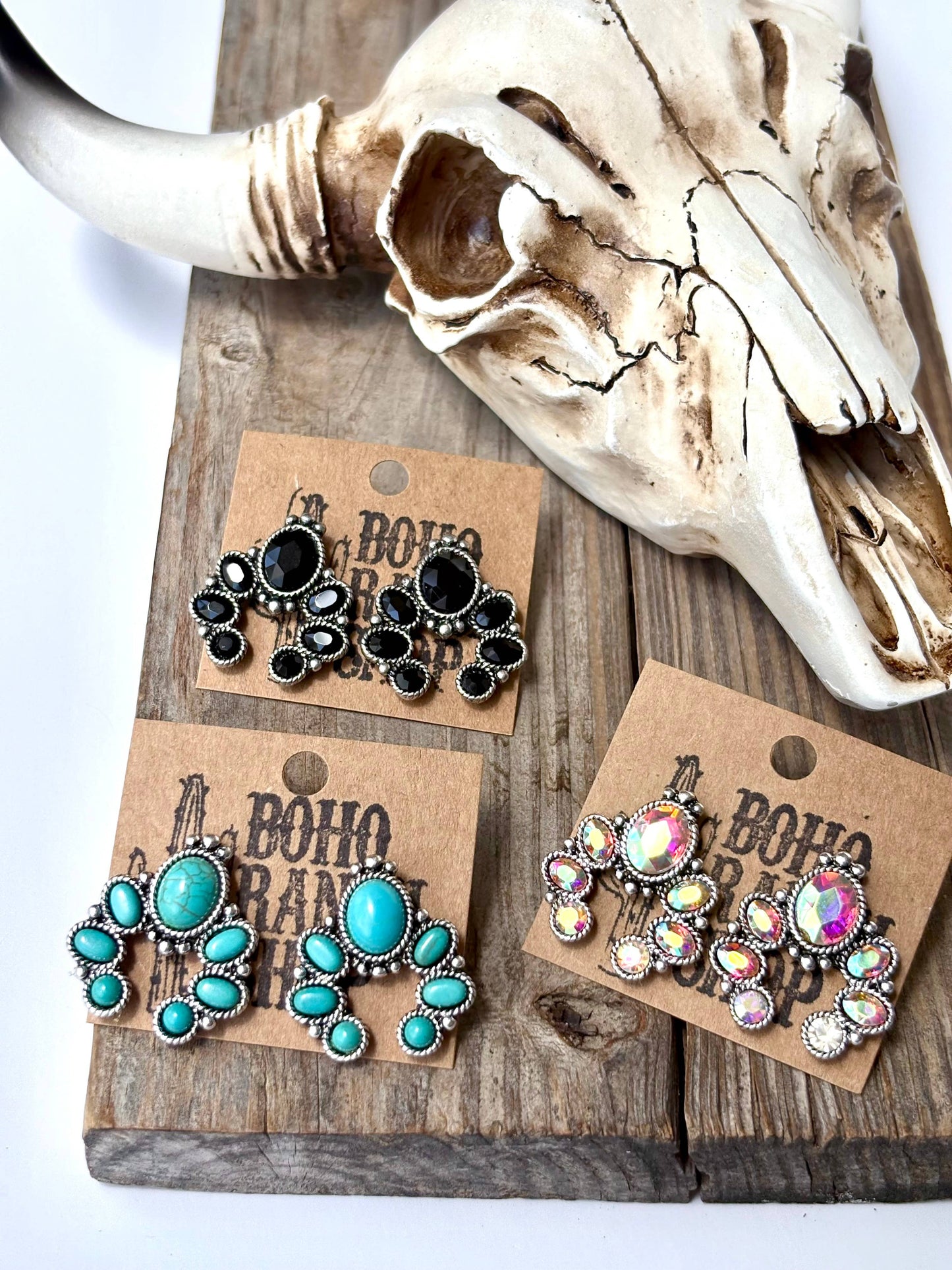 Squash Blossom Stone Stud Earrings