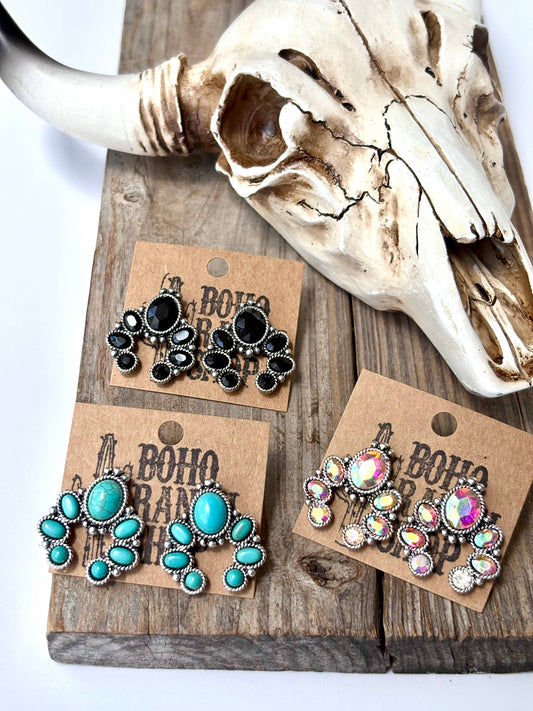 Squash Blossom Stone Stud Earrings