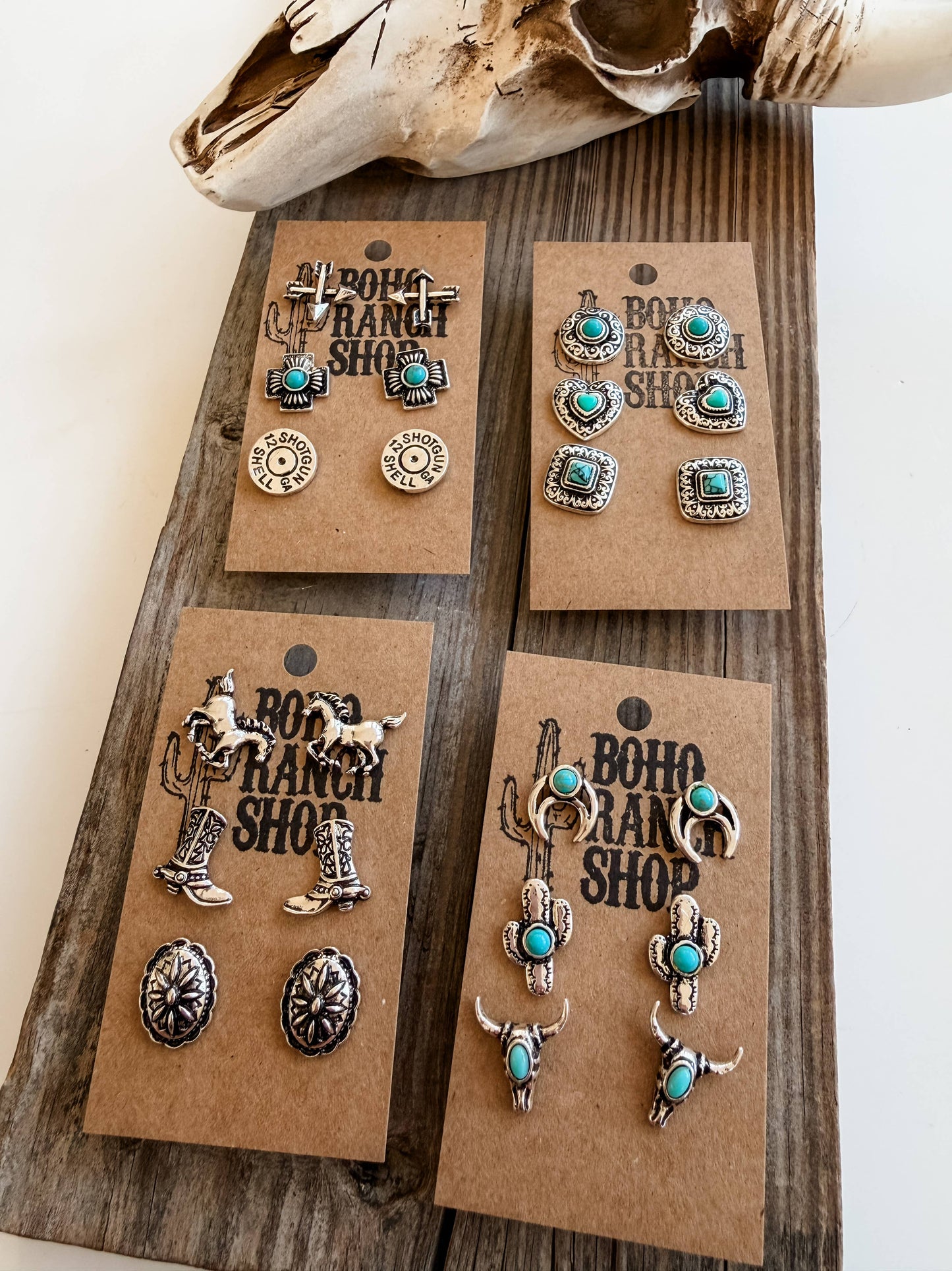 3 Pair Western Theme Stone Earring Set 