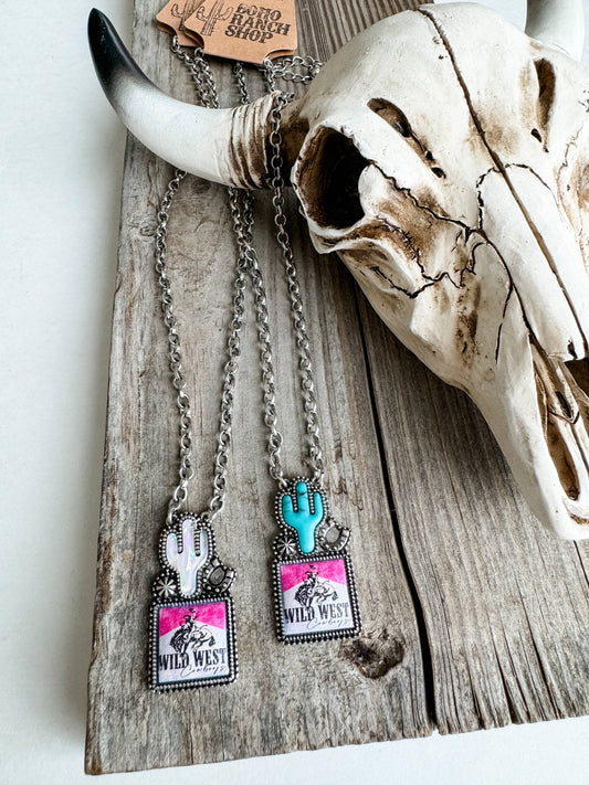 Western Cactus with Rodeo Logo Necklace