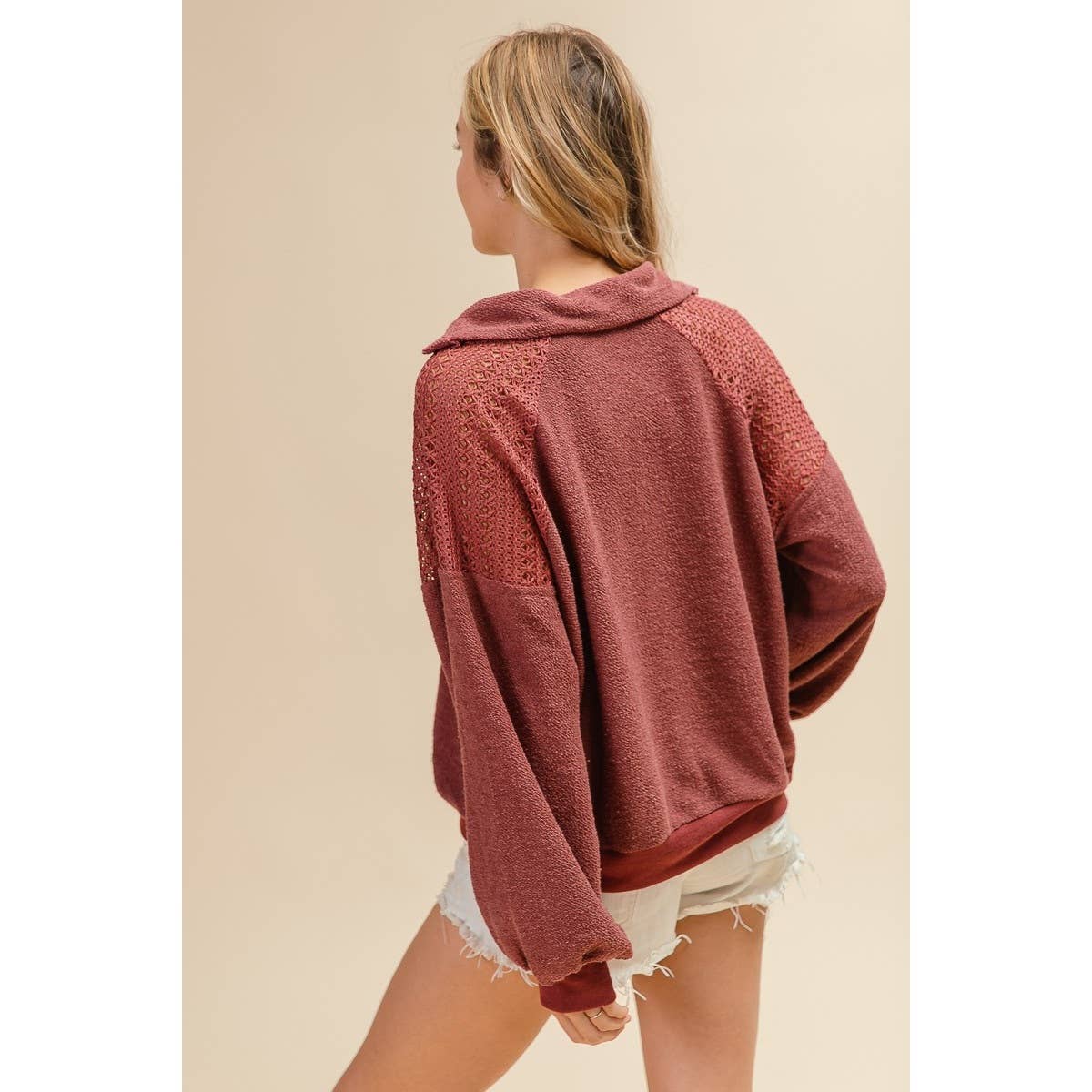 CP FRENCH TERRY LACE SHOULDER TOP