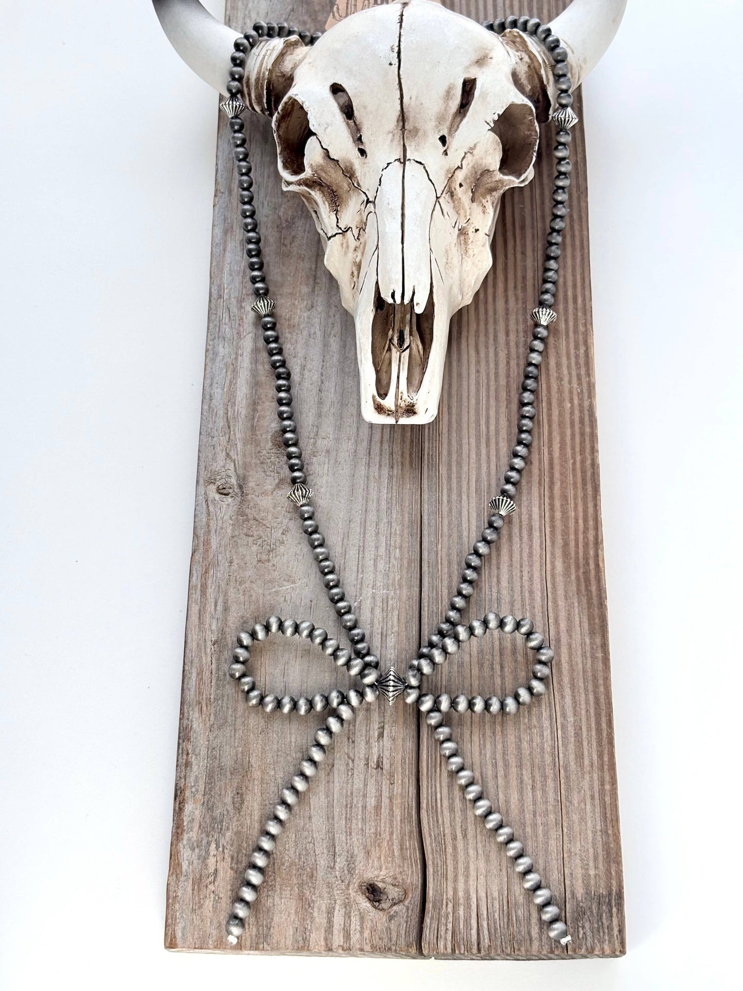 24.5"Western Long Navajo Pearl Coquette Bow Pendant Necklace
