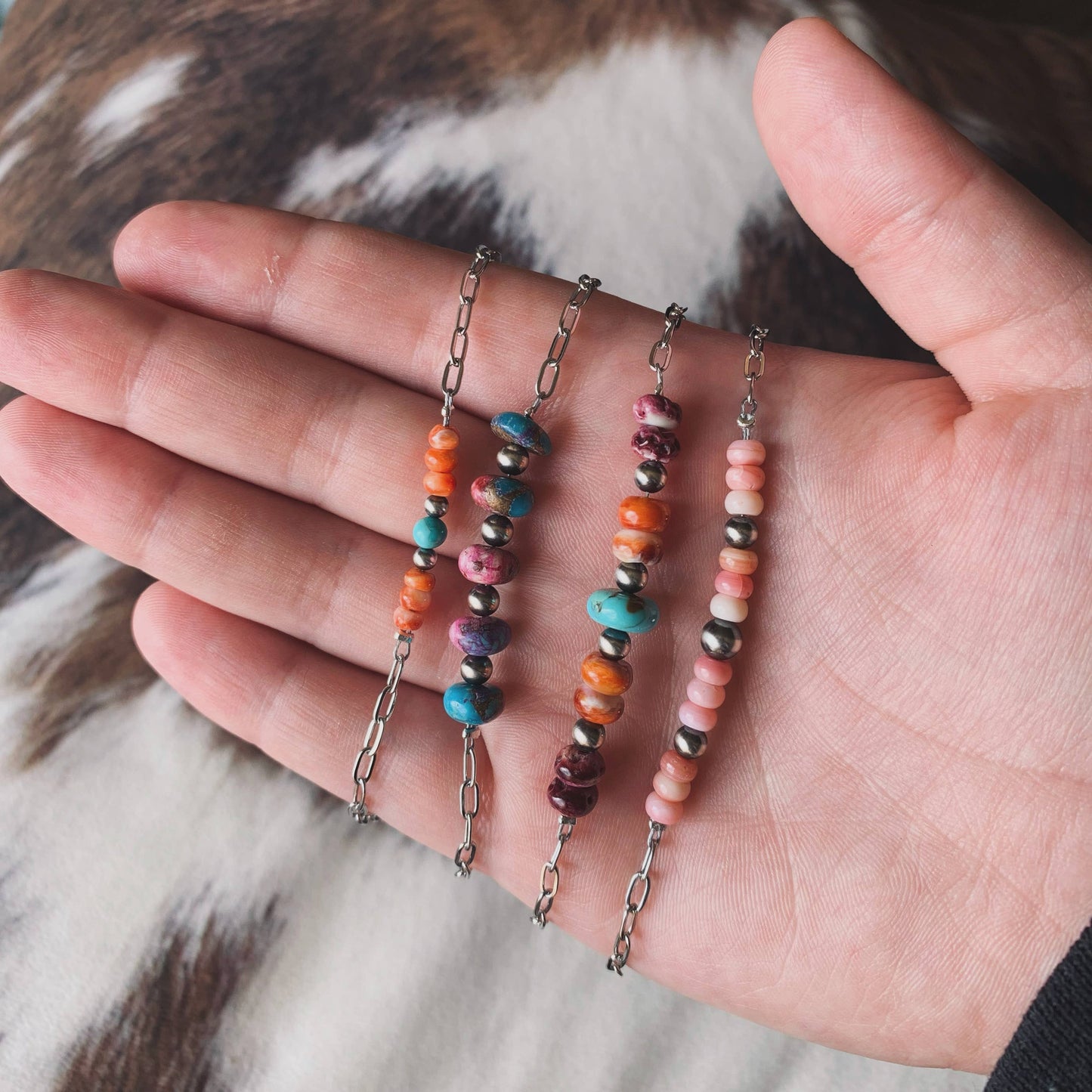 Genuine Pink Conch and Navajo Pearl Bar Necklace