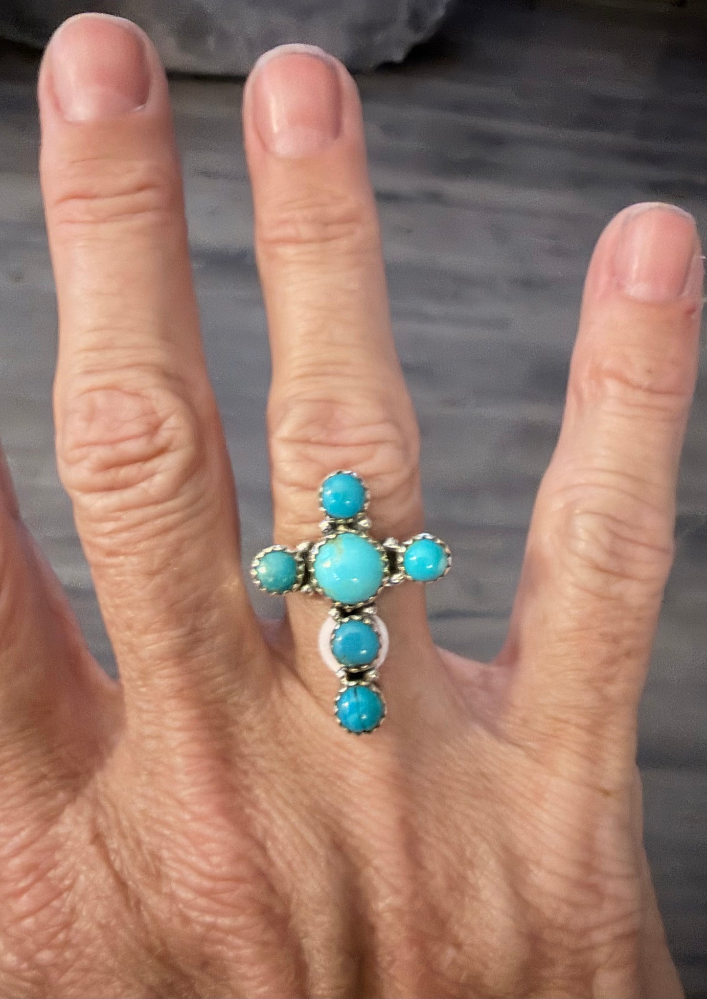 Kingman Turquoise and Sterling Silver Cross Ring