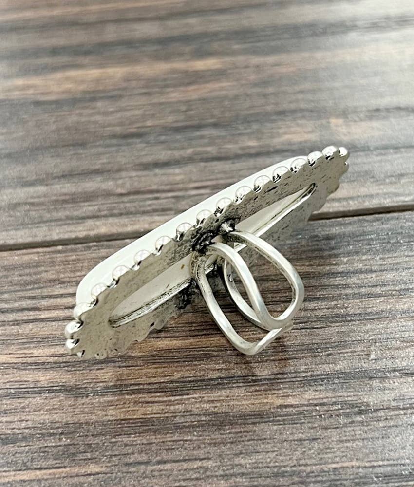750206, Very-Big White Turquoise Adjustable Ring