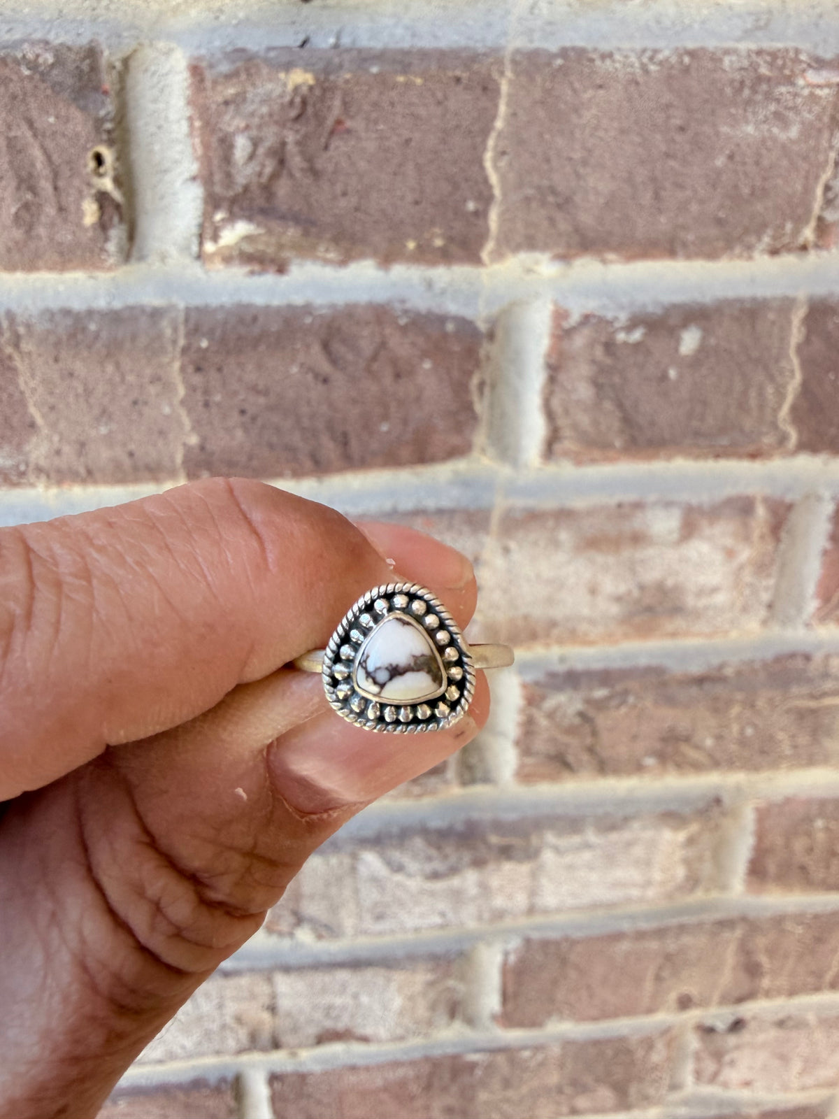 White Buffalo Triangle Shape Ring