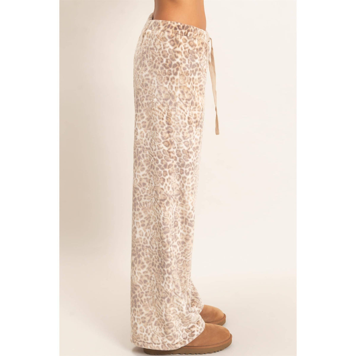 Leopard Print Fleece Wide-Leg Pants