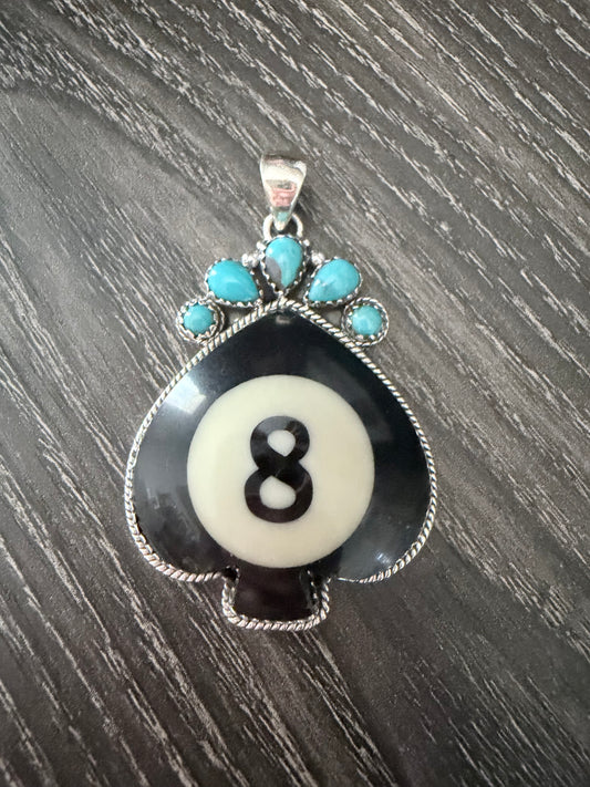Kingman Turquoise Eight Ball Spade Pendant