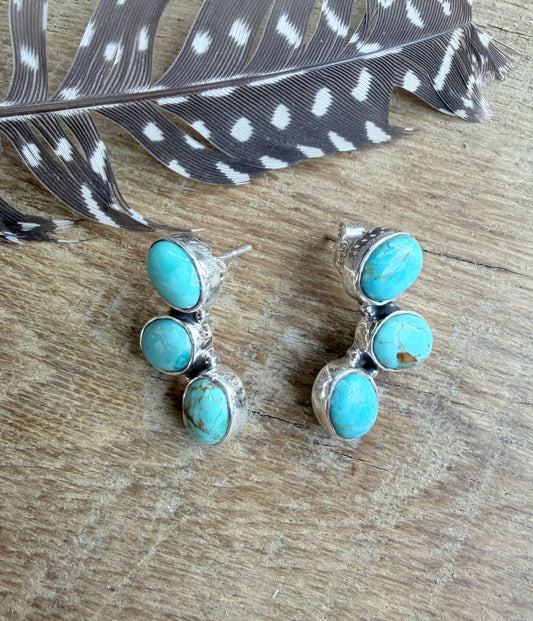 Kingman Turquoise Half Cluster Stud Earrings
