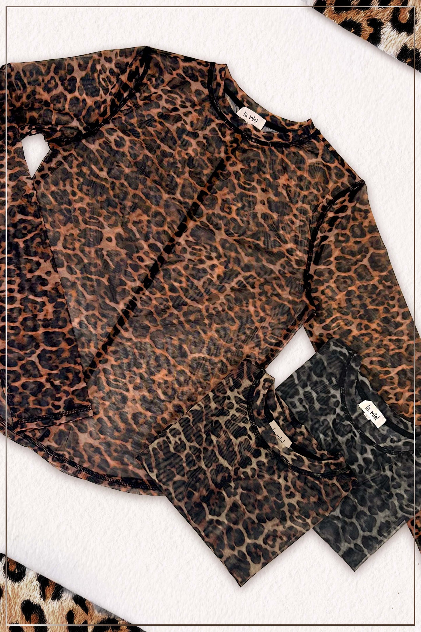 SemiSheer Leopard Crew Mock Neck Longsleeve Mesh Top