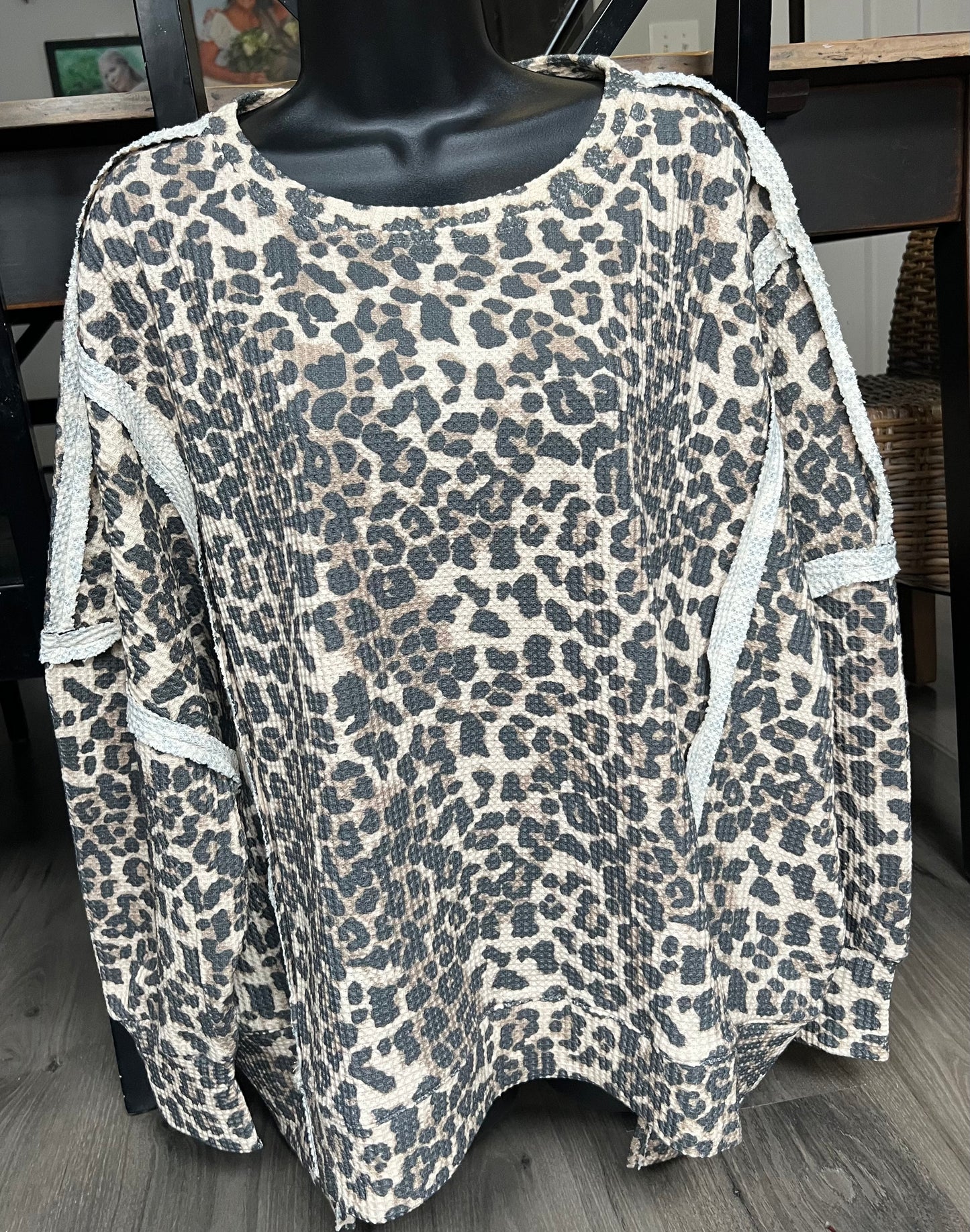 Waffle Knit Oversized Thermal Sweatshirt