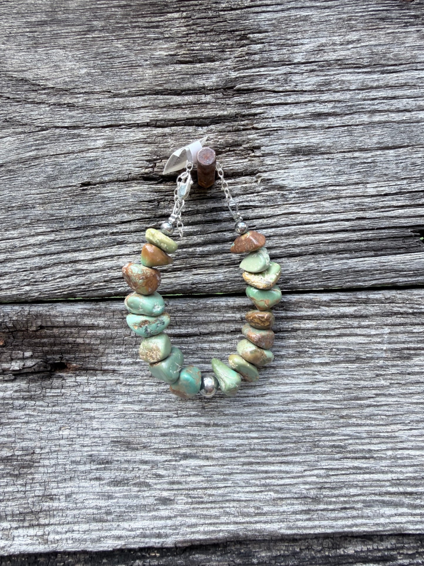 Green Turquoise Nugget Bracelet with Sterling Silver Pearl