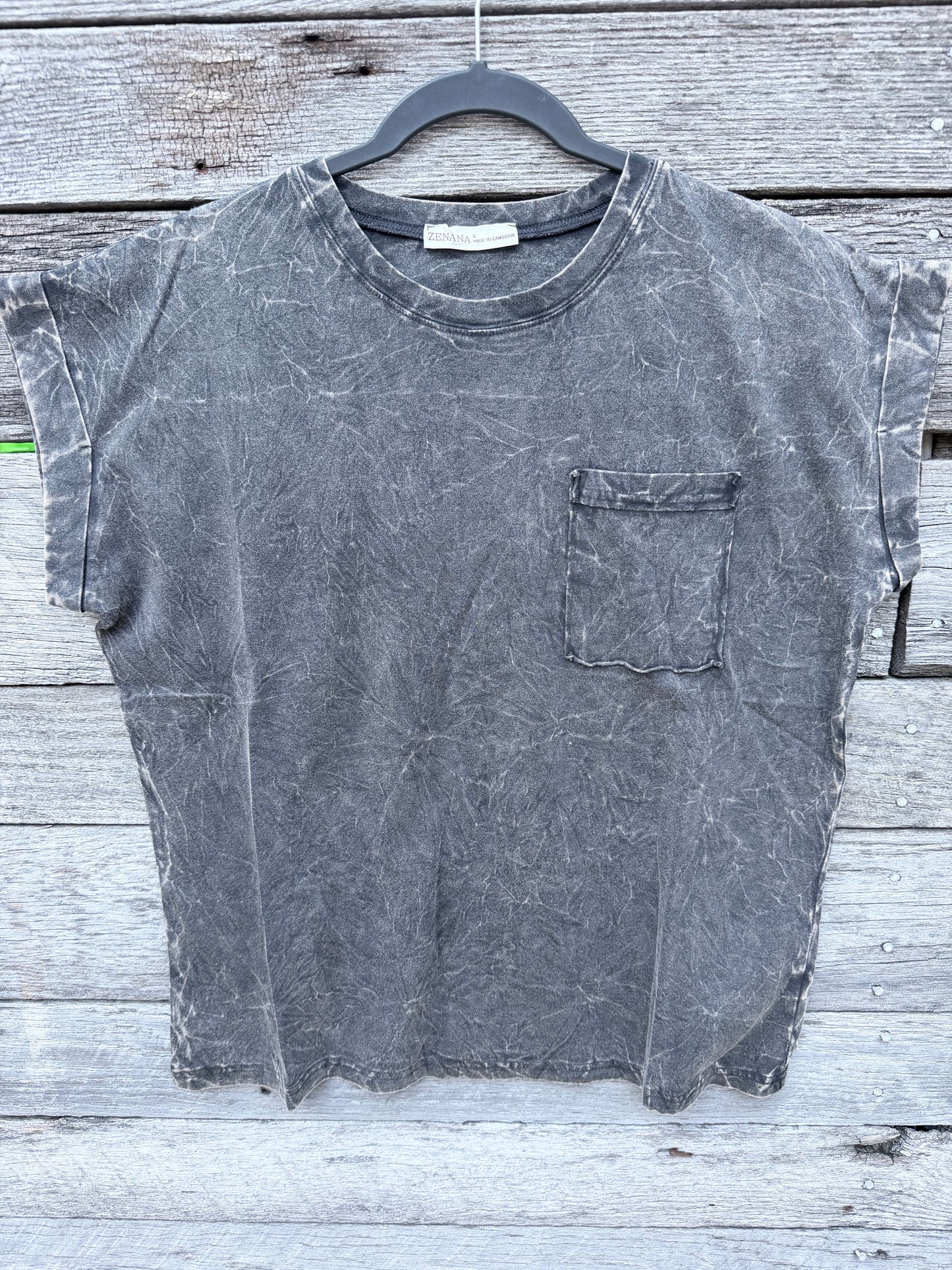 Crinkle Acid Wash Short Sleeve Tee with Pocket