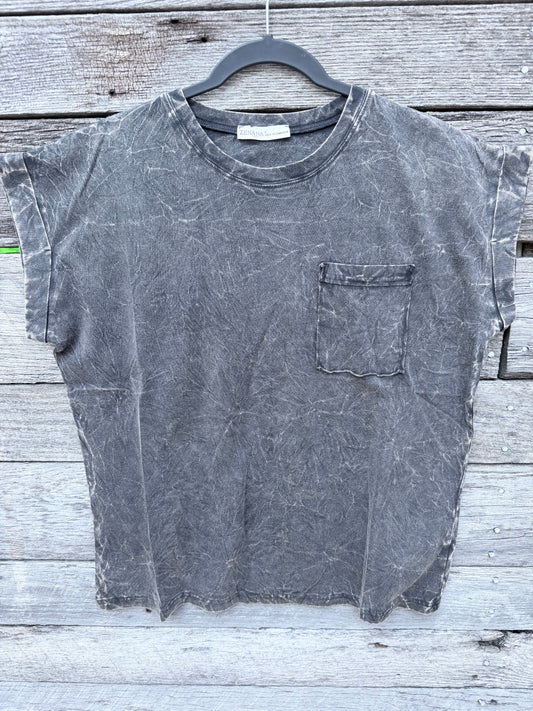 Crinkle Acid Wash Short Sleeve Tee with Pocket