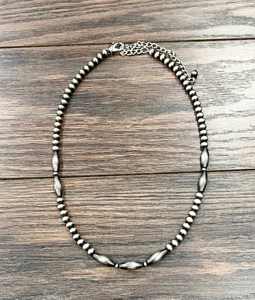 739514, 19" Elongated, Round Navajo Bead Necklace