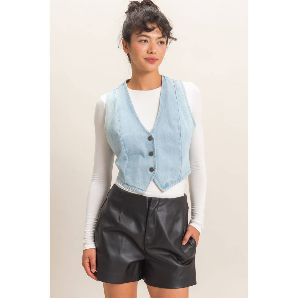 Buttoned Denim Vest
