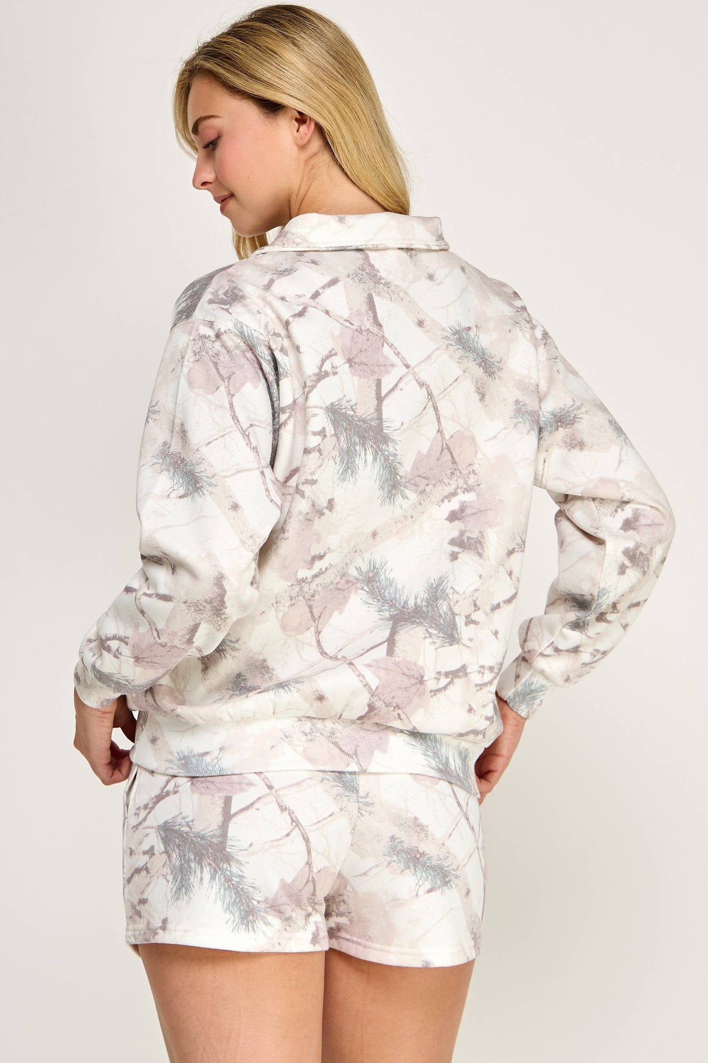 Fleece Camo Half Zip Up With Mock Neck Collar