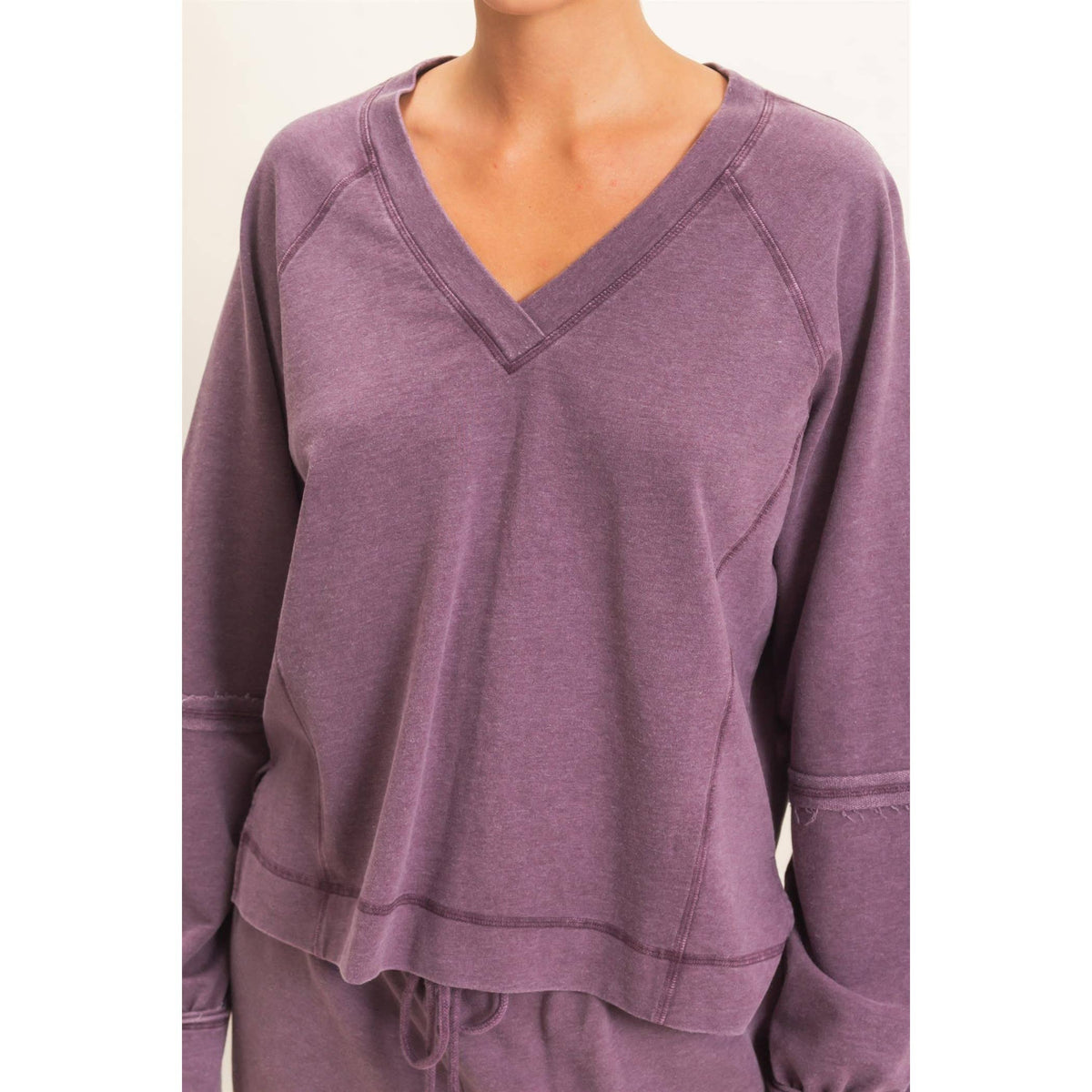 Mineral Wash V-Neck Seam Detail Sweatshirt