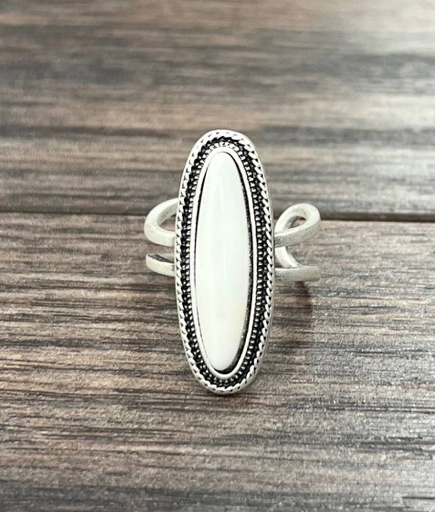 750267, White Turquoise, Brass Adjustable Ring