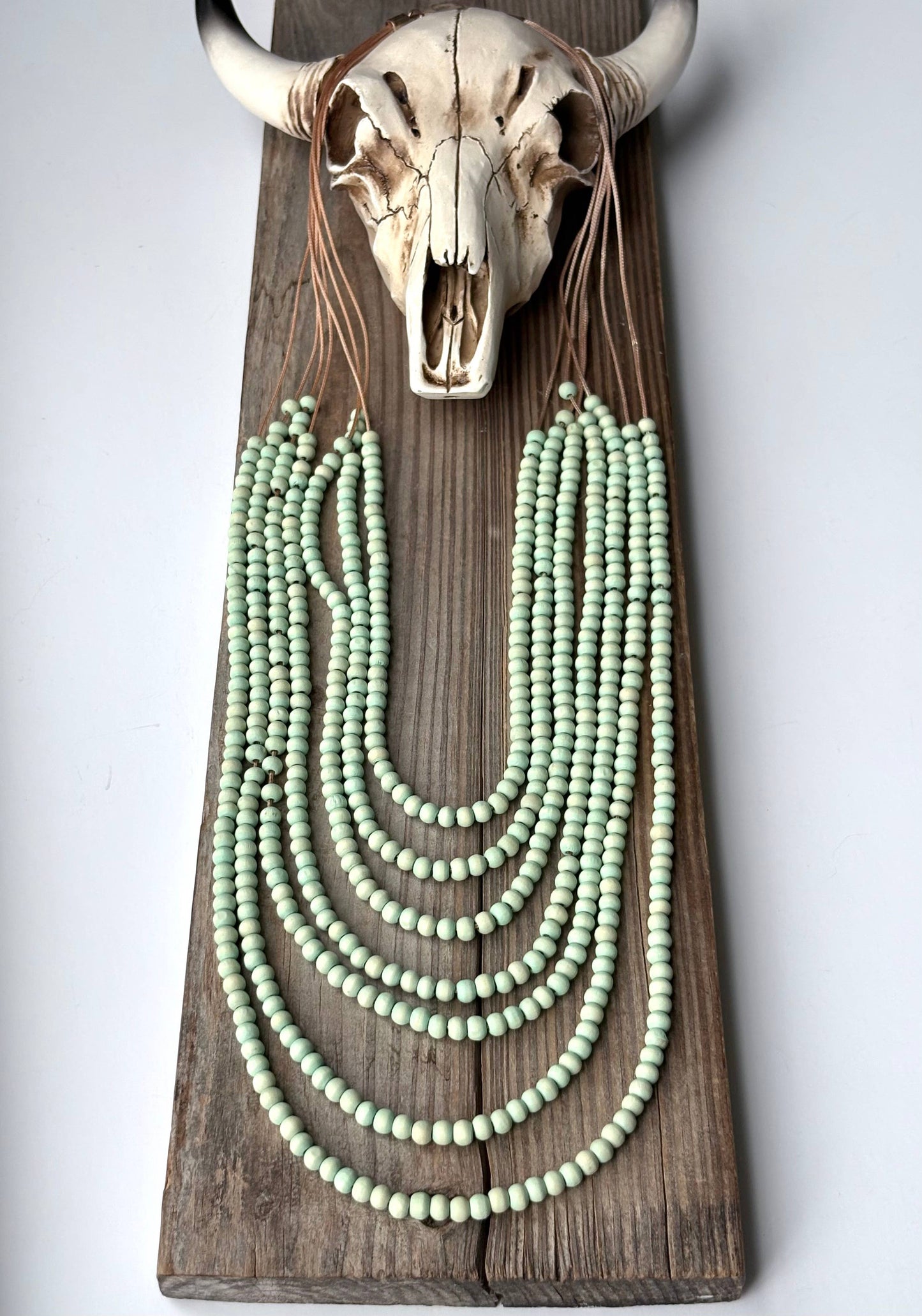 Multi Strand Wood Bead Boho Necklace