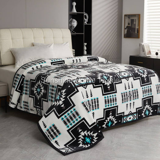 White Southwest Aztec King Size Super Soft Plush Blanket