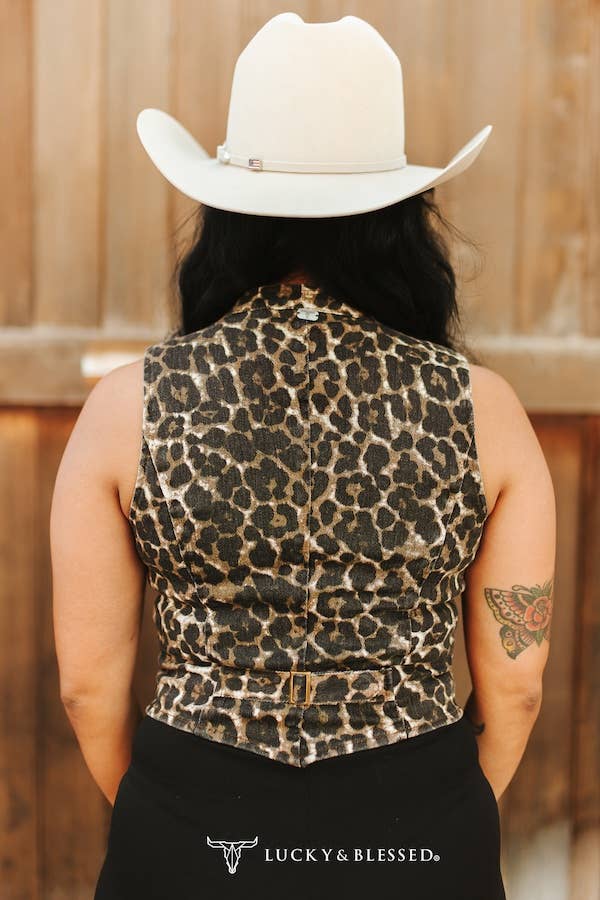 Leopard Printed Button Down Vest
