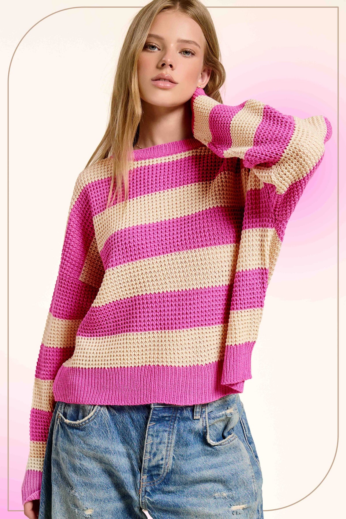 Loose Fit Striped Round Neck Long Sleeve Sweater