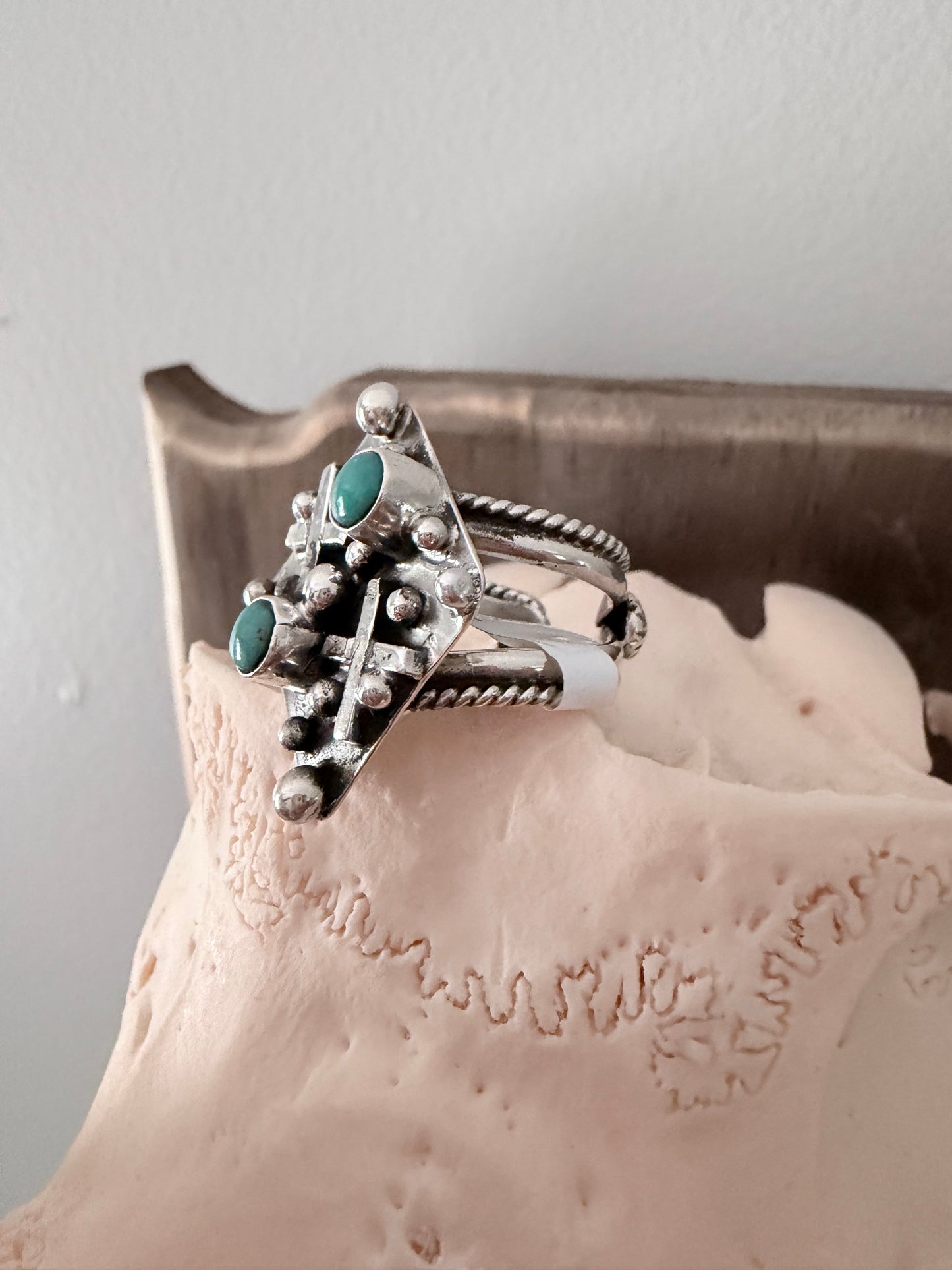 Native Made By Harold Becenti Kingman Turquoise Sterling Silver Cuff Ring