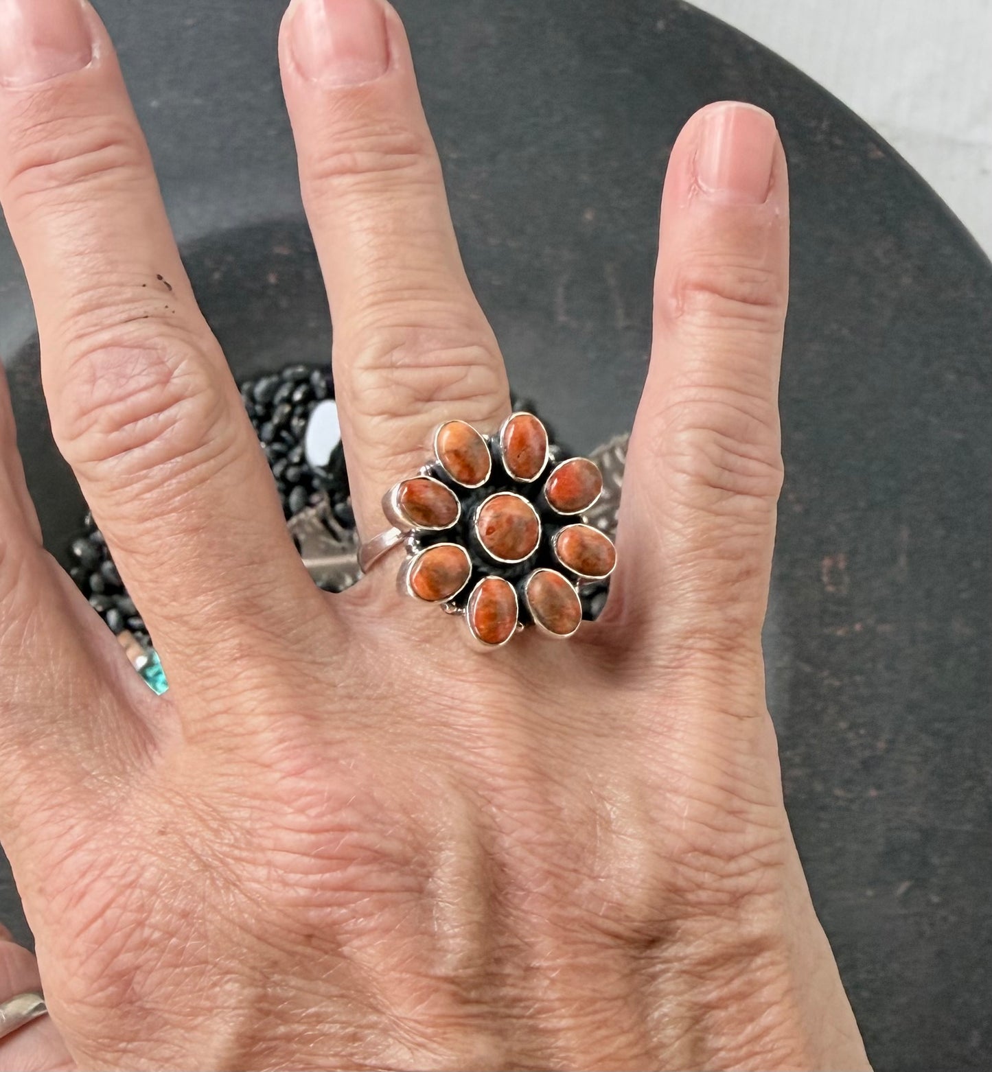 Orange Spiny Oyster Cluster Ring