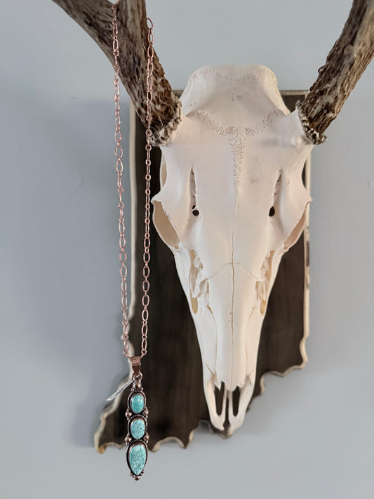 Copper Paperclip Chain and White Water Pendant Necklace