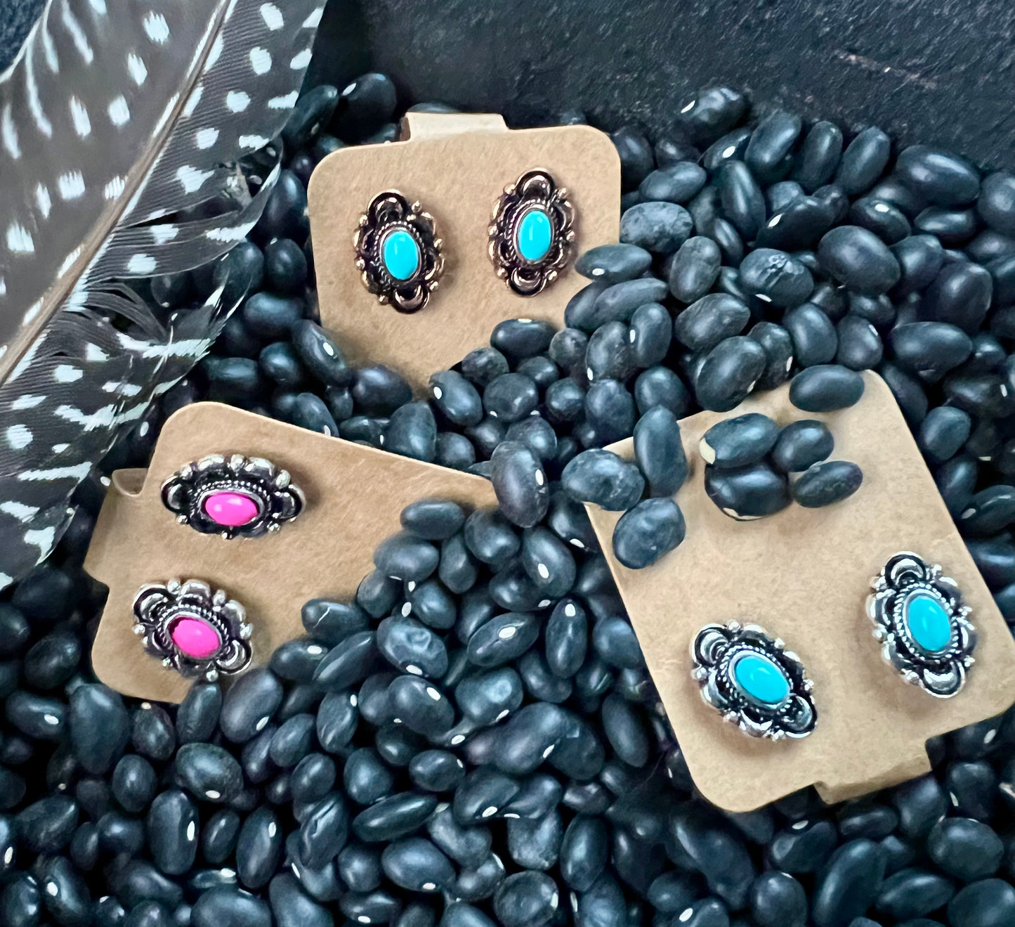 Oval Stone Stud Earrings