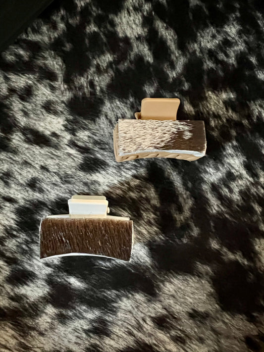 Set of Two Brown Cowhide Clips