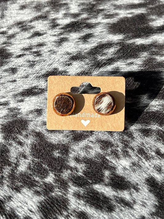 White and Brown Cowhide Earrings