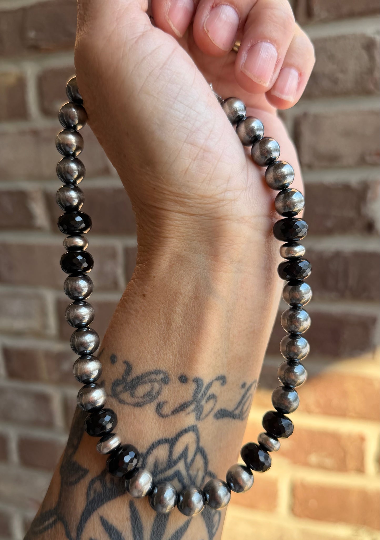 Black Onyx and Sterling Pearl Choker 14”
