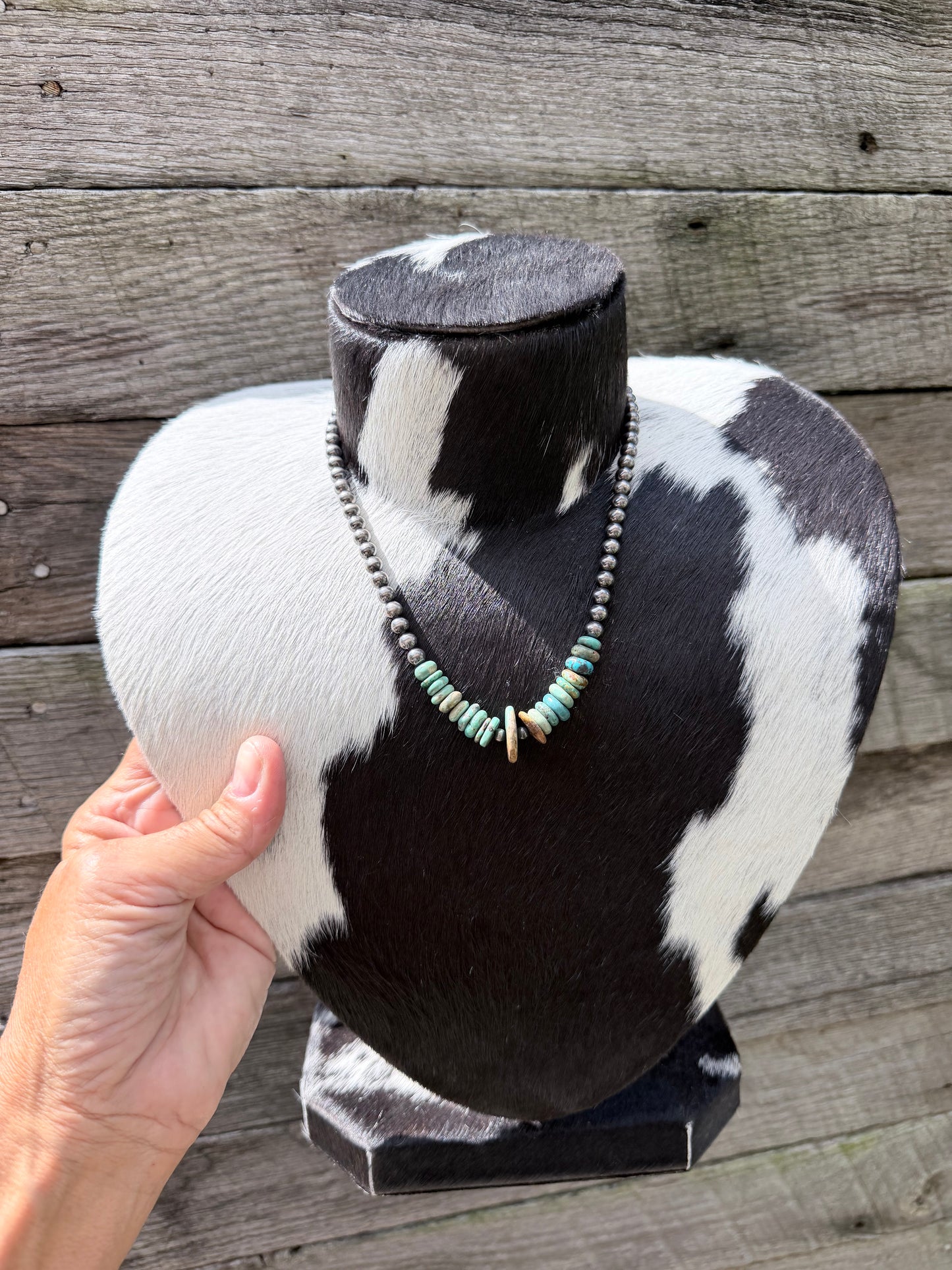 6mm Sterling Pearl and Turquoise Disk Bead Necklace