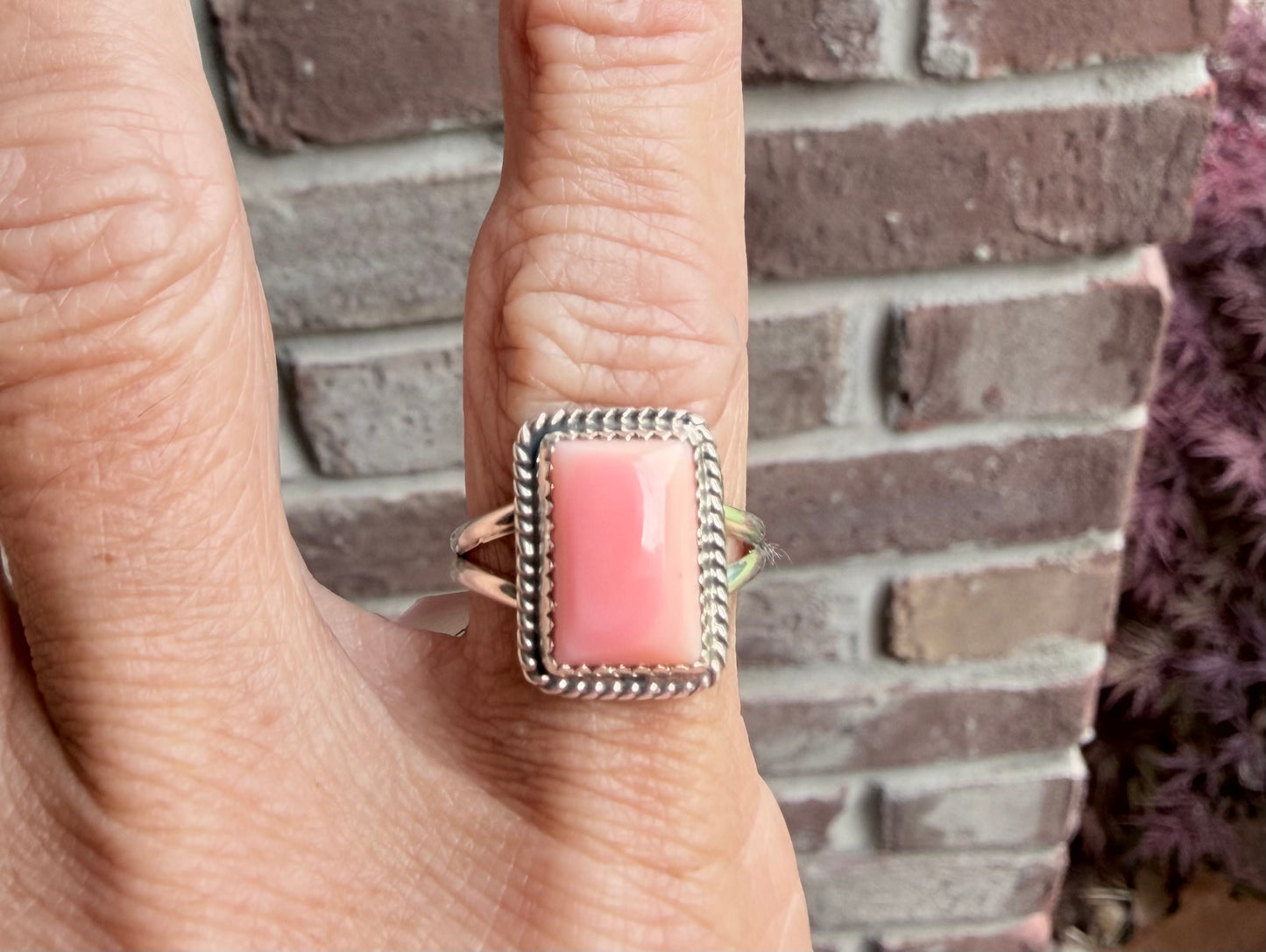 Native Made by Byron Begay Pink Conch Sterling Silver Ring