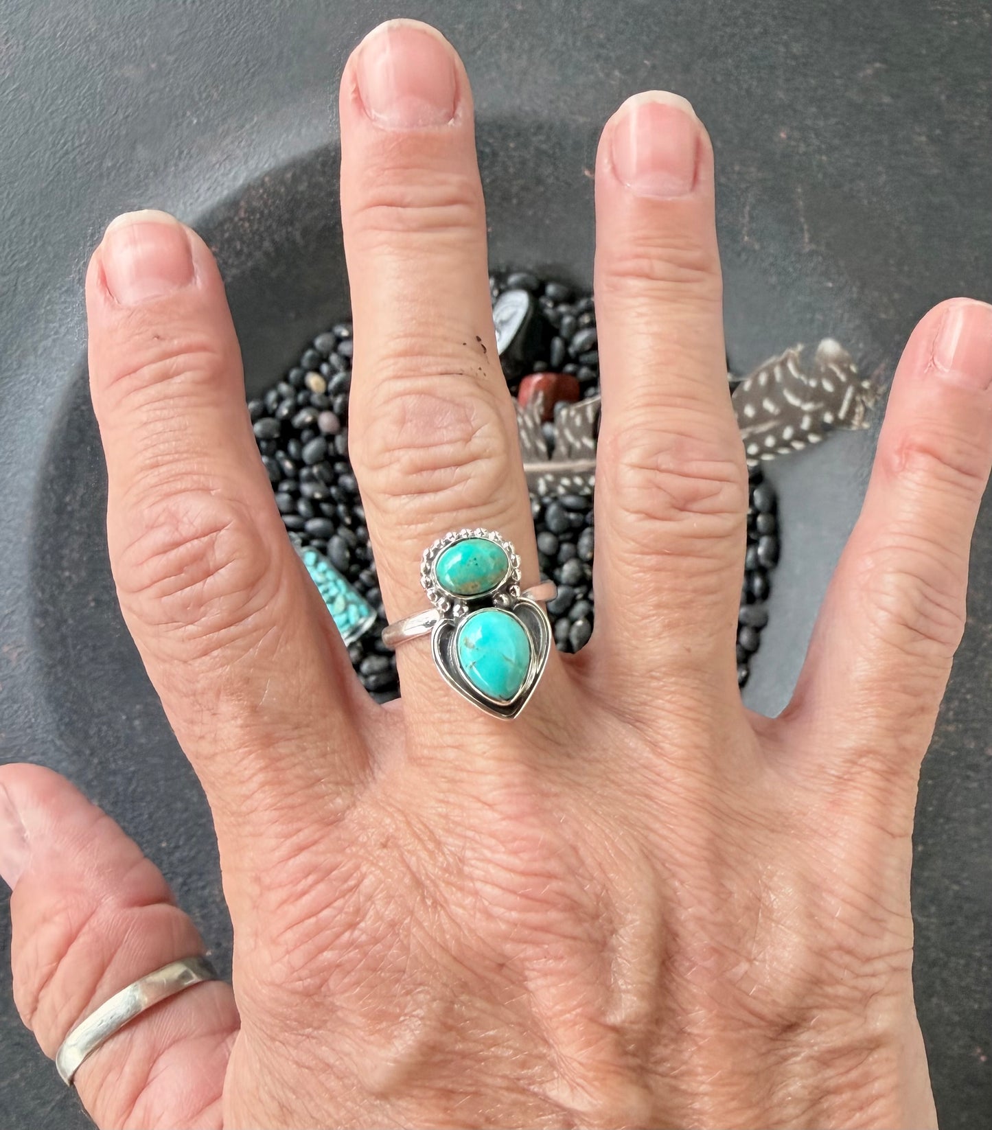 Two Stone Kingman Turquoise Ring