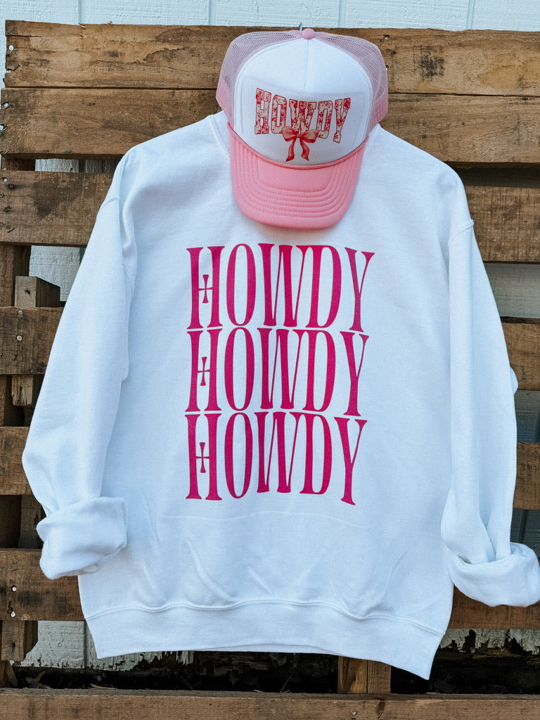 HOWDY X 3: PINK CREW or TEE