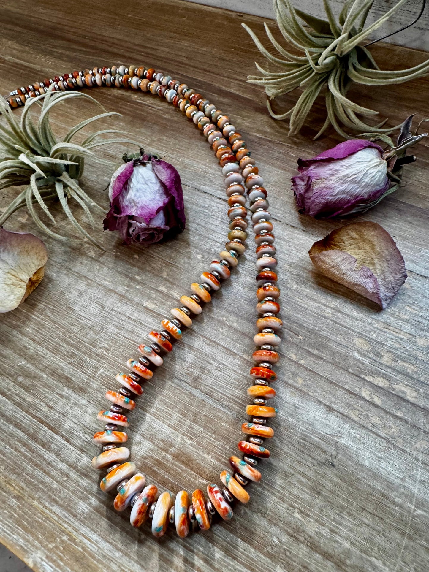 NFR Collection Necklace – Spiny Oyster & Turquoise with 6mm Sterling Silver Pearls – Handmade by The Bijoux FAB – 32.5"