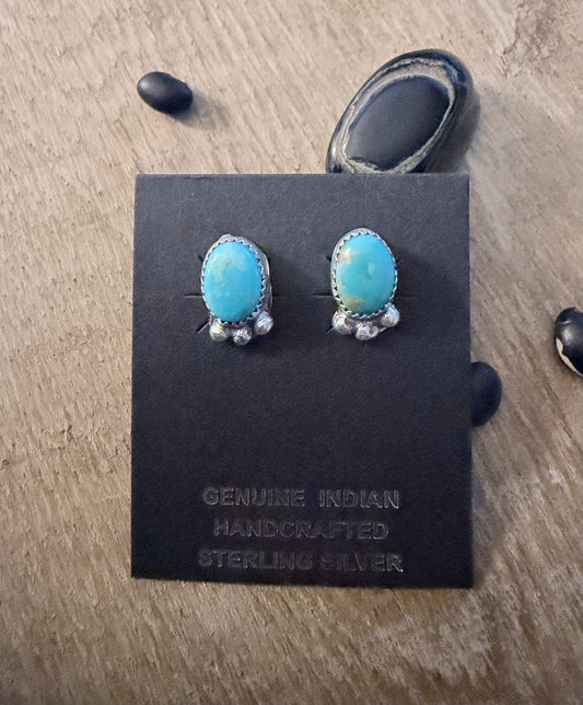 Native Made Kingman Turquoise Stud Earrings by Byron Begay