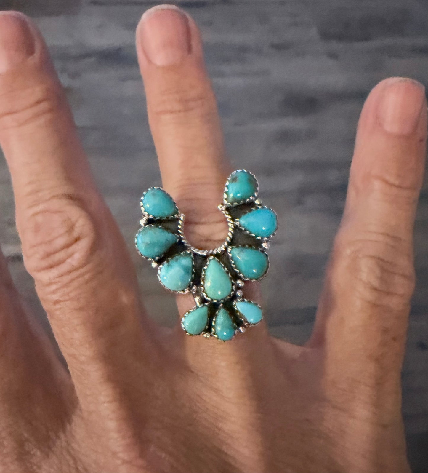 Kingman Turquoise Naja Ring with Sterling Silver Adjustable Band
