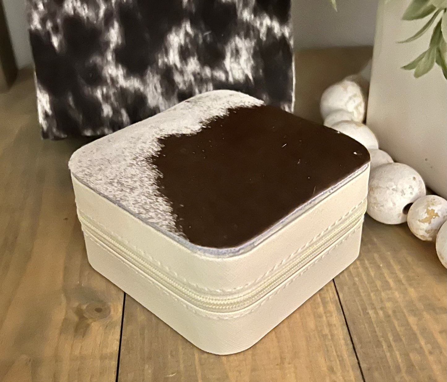 Brown Cowhide Travel Jewelry Box