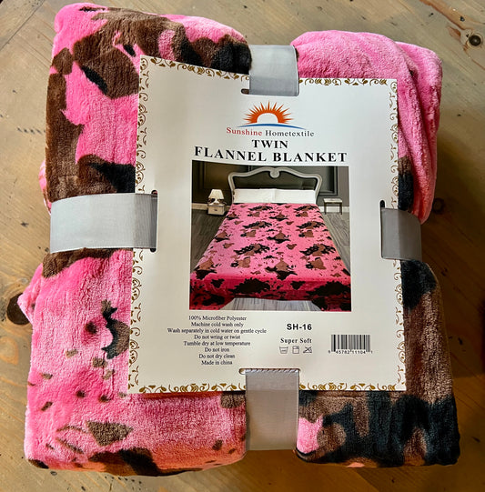 Pink Twin Size Cow Print Blanket