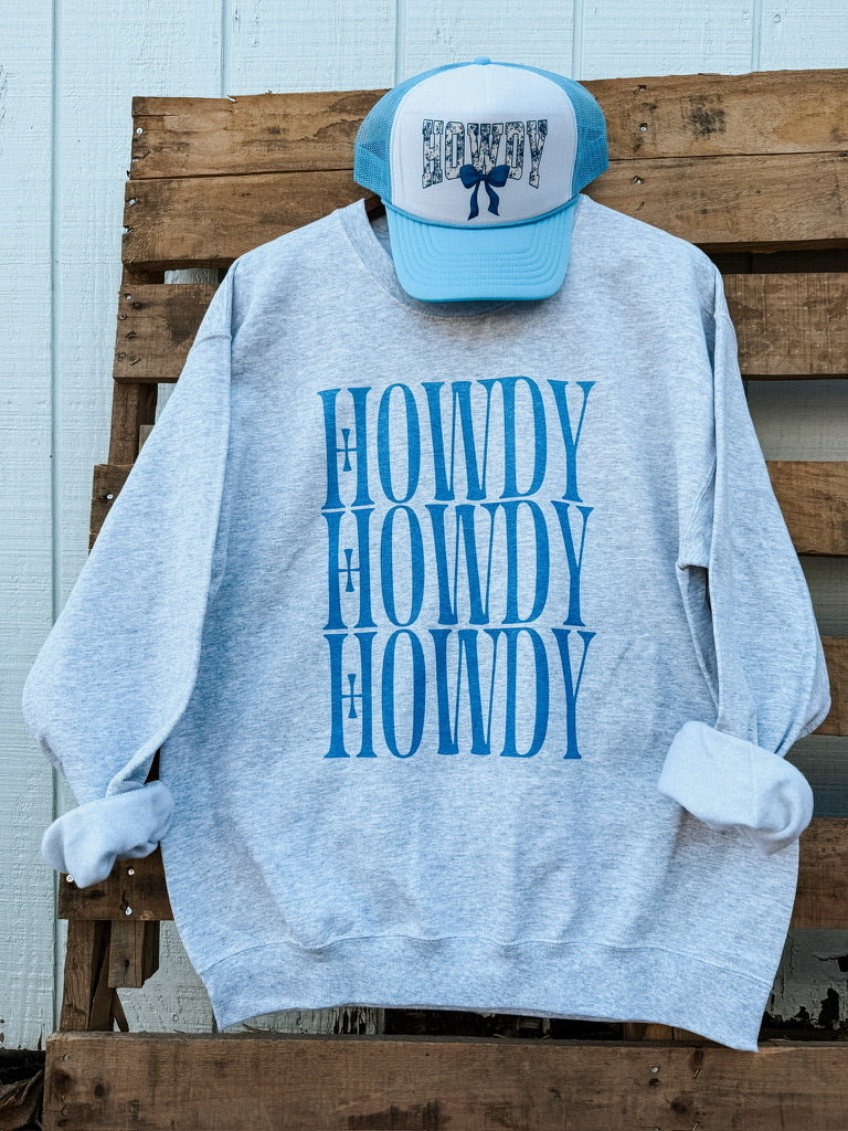 HOWDY X 3: BLUE CREW or TEE