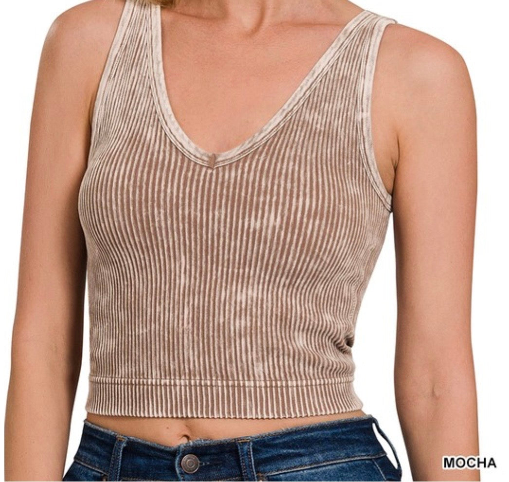 Ribbed V Neck Seamless Tank