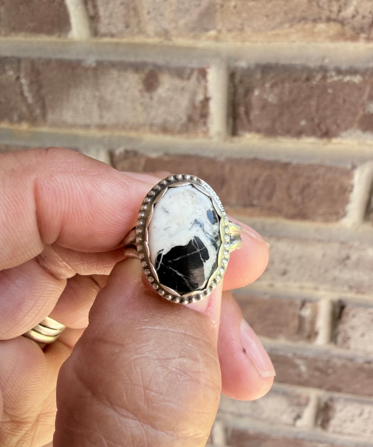 White Buffalo Sterling Silver Ring